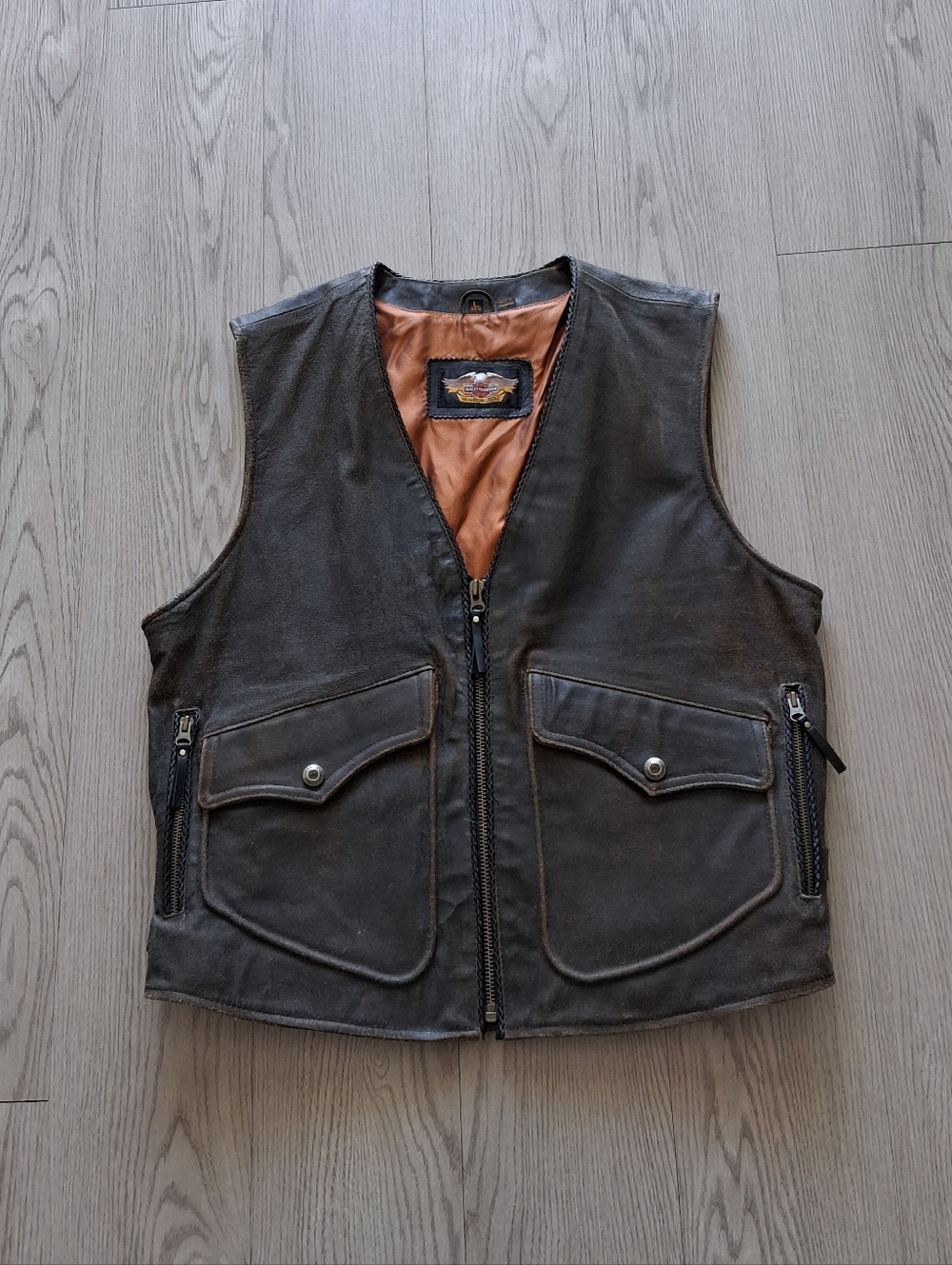 Harley Davidson Billings Leather Jacket Vest Distressed Brown Leather Heritage